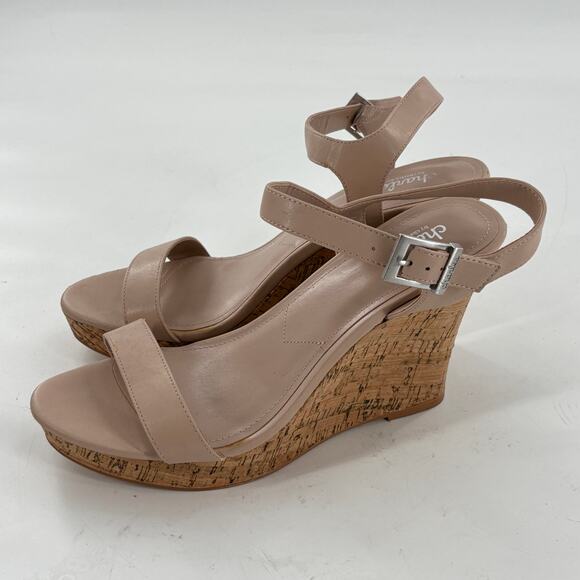 Charles David Lindy Wedge Sandals 12 NWOT Tan Cork Heels Coastal Resort Beach - Picture 4 of 9